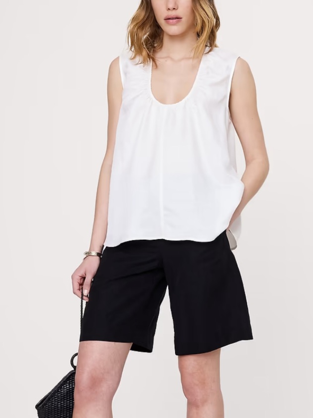 ·Banana Republic· White Viscose Linen Blend Scoop Tank Top Size XL